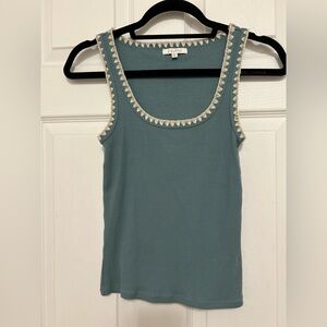 Z Supply Teal Ribbed Tank with Cream Trim